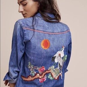 Anthropologie Embroidered Denim Shirt